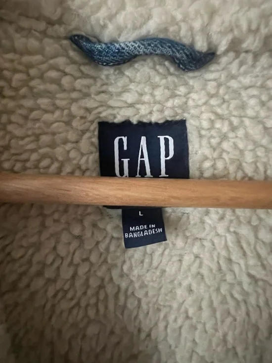 GAP Sherpa Lined Denim Jacket Trucker Jean Jacket Cozy Fleece Lined Blue Size L - Picture 3 of 7